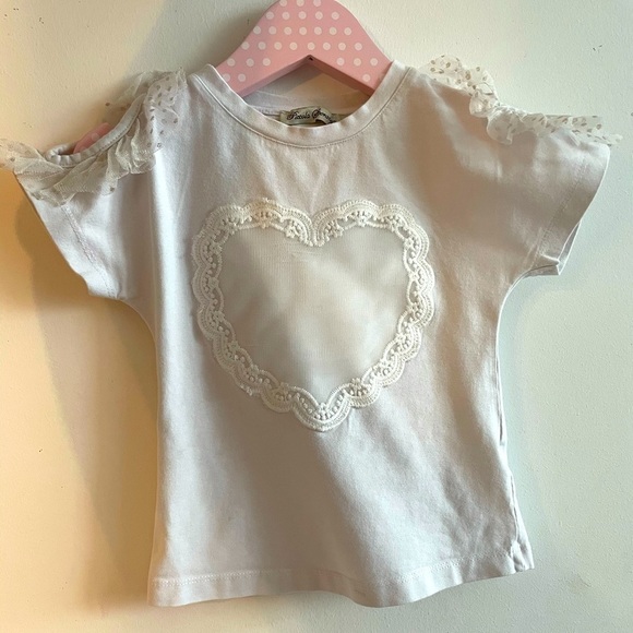 Lace T-Shirt Heart Portrait Portugal Designer Piccola Speranza White Girl’s 4T - Picture 6 of 6